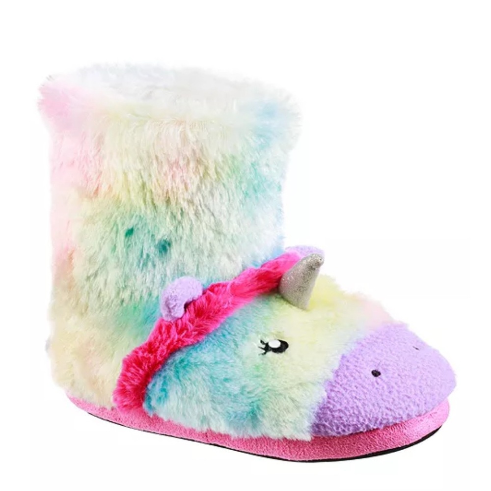 Totes Kids Tye Dye Rainbow Glitter Unicorn Slipper Boots Sz 11/12